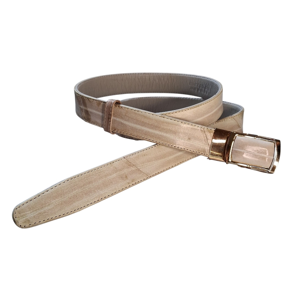 Vintage GOLF Genuine Eel Skin Ratchet Auto Lock Belt Cream Gold